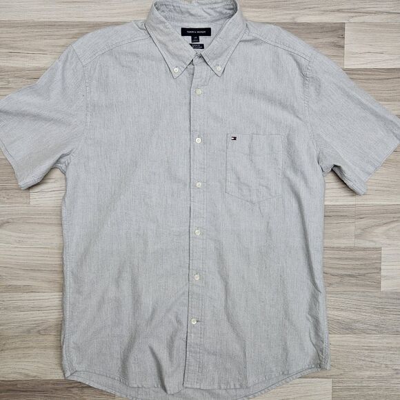 TOMMY HILFIGER Mens Gray Classic Fit Cotton Button Down Shirt Size Large - Picture 1 of 7